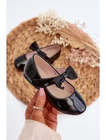 Dětské lakované balerínky s mašlí a suchým zipem černé kočičí