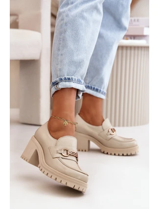 Zazoo 20175 Lakované Polobotky Dámské Na Podpatku Přírodní Kůže Světle Béžové