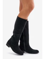 Dámské semišové kozačky do poloviny lýtek na zip Lewski 3616 černé