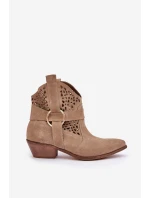 Semišové Boty Cowboy S Výřezem Na Podpatku Béžové Zazoo 2994