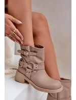 Kožené Dámské Botky Na Nízkém Bloku Se Pásky Zazoo 3644 Béžové