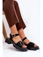 Eko Semišové Sandály Dámské S Přezkou Černé Gofielle