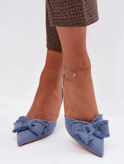 Dámské sandály na podpatku s mašlí Modré Hestia