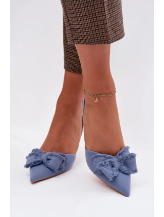 Dámské sandály na podpatku s mašlí Modré Hestia