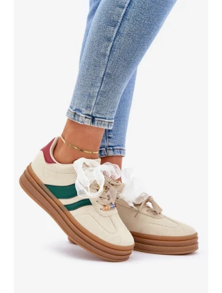 Sneakersy Damskie Z Przypinkami Beżowe Jariana