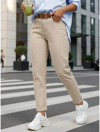 Dámské džíny mom fit s vysokým pasem béžové DSTREET UY2896