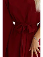 287-34 SOFIA Dámské motýlí šaty se zavazováním v pase - Bordeaux