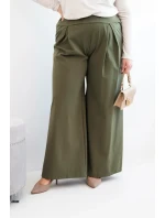 Dámské kalhoty Plus Size s širokými nohavicemi a plisováním khaki