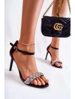 Kožené dámské sandály na vysokém podpatku Lewski Boty 3238 Černá