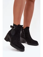 Zateplené dámské boty na podpatku s ozdobnou sponou černé Melara