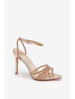 Rosavie zlaté sandály na podpatku s krystaly