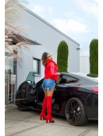 Dámská sexy kožená bunda s umělou kožešinou J930 Červená - In-Stylefashion