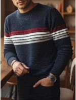 Pánský pruhovaný tmavě modrý svetr FashionStreet WX2281 Pánský pruhovaný tmavě modrý svetr FashionStreet WX2281