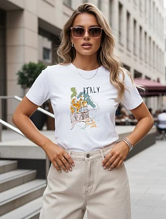 Dámské tričko s potiskem italské krajiny, bílé, FashionStreet NX8018RY