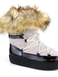 Šněrovací sněhule na platformě s kožešinou Vinceza W JAN262 beige