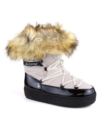 Šněrovací sněhule na platformě s kožešinou Vinceza W JAN262 beige