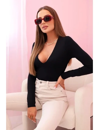 Dámská halenka s dlouhým rukávem a hlubokým výstřihem černý