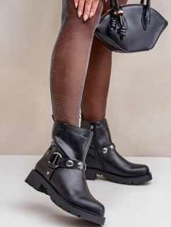 Boty Na Ploché Podpatky Z Ozdobnými Pásky Černé Felilania