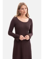 B308 Midi šaty z žebrového úpletu - tmavá čokoláda