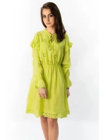 Bavlněné dámské šaty v limetkové barvě s výšivkou (303ART) Bavlněné dámské šaty v limetkové barvě s výšivkou (303ART)
