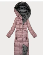 Růžovo-šedá oboustranná zimní bunda v délce ke kolenům Minority (P3-6017-52+61)