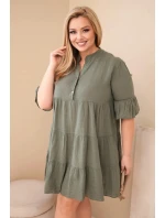 Dámské bavlněné šaty plus size s volánky khaki