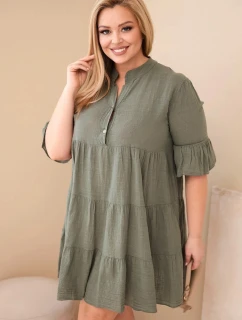 Dámské bavlněné šaty plus size s volánky khaki