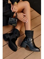 Ocieplane kožené botky s klíčem černé Osonia