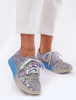 Dámské Kožené Polobotky Sneaker na Platformě Maciejka 06776A-06 Modré