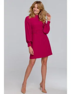 K078 Šaty s nabíraným páskem - švestka