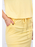 Viskózové šaty se zavazováním v pase s krátkým rukávem žluté barvy