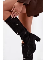 Kozaki Damskie Ocieplane Na Słupku Z Ozdobnymi Detalami Czarne Lucinda