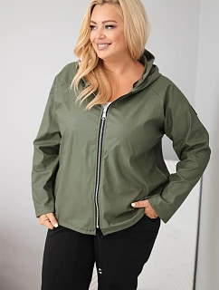 Dámská bunda Plus Size s kapucí a nastavitelným spodním okrajem khaki
