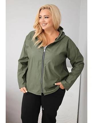 Dámská bunda Plus Size s kapucí a nastavitelným spodním okrajem khaki