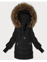 Černá dámská zimní bunda s úpletovými stahovacími lemy Goodlookin (KK60613)