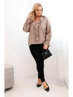 Dámská viskózová blůza Plus Size s volánem a ozdobnou broží fango