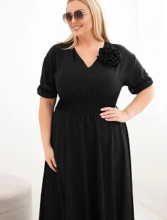 Dámské šaty Plus Size s výstřihem do V a s nařaseným pasem černá