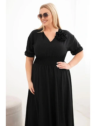Dámské šaty Plus Size s výstřihem do V a s nařaseným pasem černá