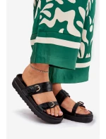 Dámské Pantofle Na Platformě Se Zlatými Sponami Černé Wernone