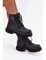 Dámské kožené botky na platformě Artiker – tmavě modré