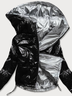 Černá lesklá prošívaná dámská bunda (B9560)