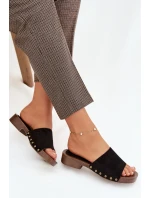 Dámské pantofle na ploché podrážce se zlatými nýty Černé Girella