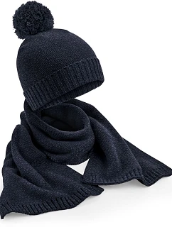 Beechfield B 401 Dárková sada s pletenou čepicí a šálou 53.0401 navy fleck