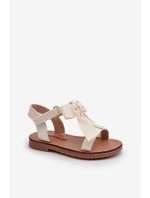 Lakované dětské sandálky s mašlí na suchý zip světle béžové Joratia Lakované dětské sandálky s mašlí na suchý zip světle béžové Joratia