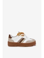 Dámské Tenisky Na Platformě S Dvojitým Šněrováním Leopardí Bílé Niteria