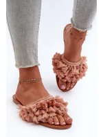 Dámské ploché pantofle s třásněmi, špinavě růžová Rialle Dámské ploché pantofle s třásněmi, špinavě růžová Rialle