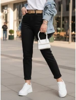 Dámské kalhoty mom fit s páskem černé FashionStreet UY2873