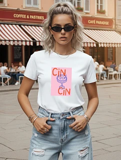 Dámské bavlněné tričko s potiskem, bílé, FashionStreet NX8034RY