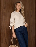 Dámský svetr oversize v barvě ecru FashionStreet MY2568 Dámský svetr oversize v barvě ecru FashionStreet MY2568