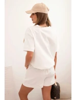 Dámská punto souprava s krátkým rukávem a volnými šortkami ecru